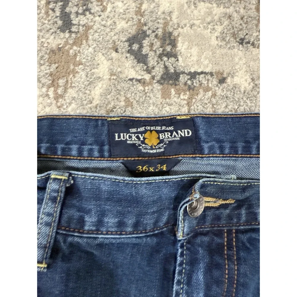 Lucky Brand 329 Jeans Mens 36x34 Classic Straight Stretch Dark Wash Zip Fly - Picture 2 of 16